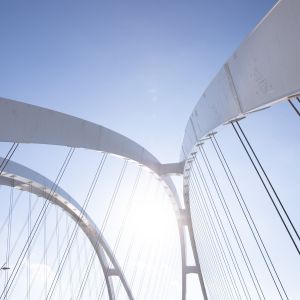 image of bridge looking up toward the sky