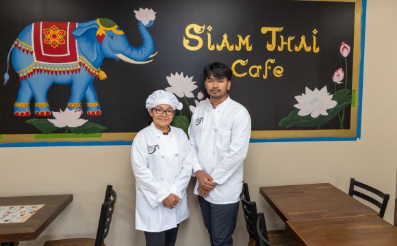 Owners of Siam Thai Cafe in Riverside Grill in Downtown Bettendorf, IA