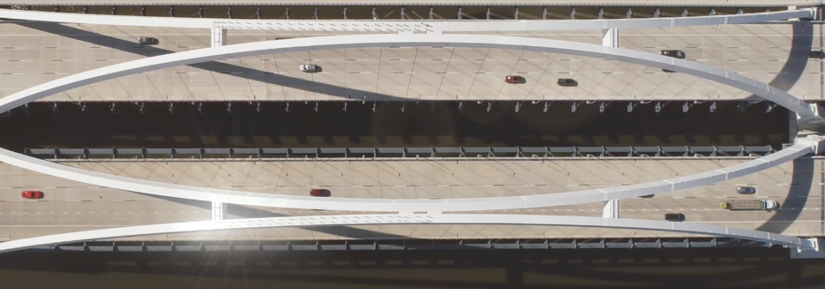 top view of the I-80 bridge with cars driving on it