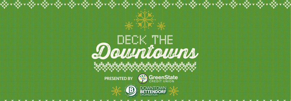 image that looks like a green cross stitch that says deck the downtowns